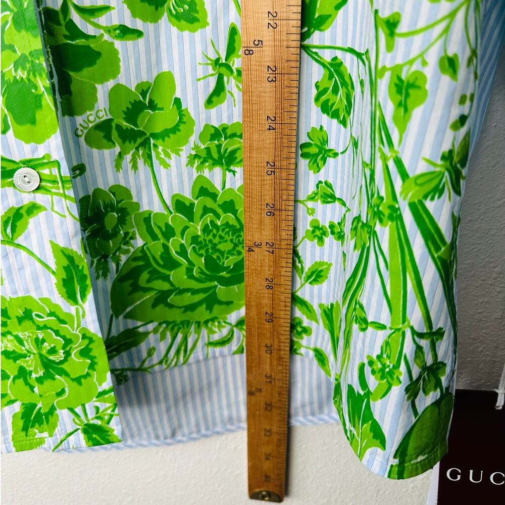 NWT Gucci Blue Green Stripe Floral Print Long Sleeve Button Collar Shirt 44 / L - Picture 16 of 16